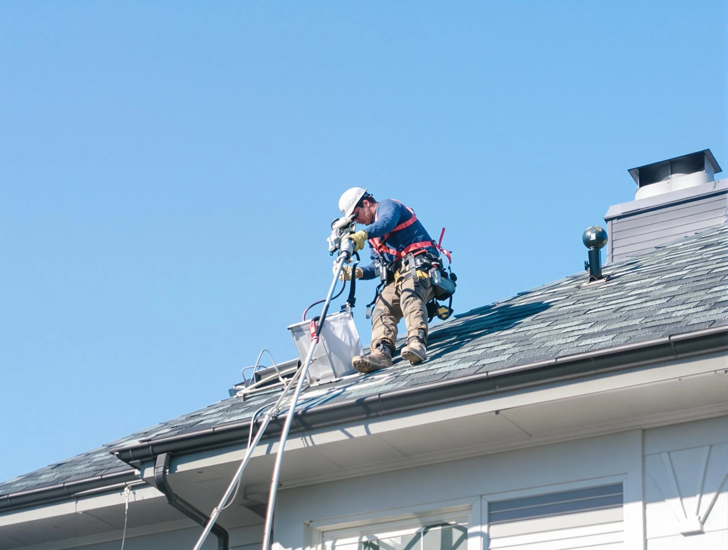 Stonecrest Dryer Vent Cleaning certified technician cleaning a roof-mounted dryer vent system in Stonecrest