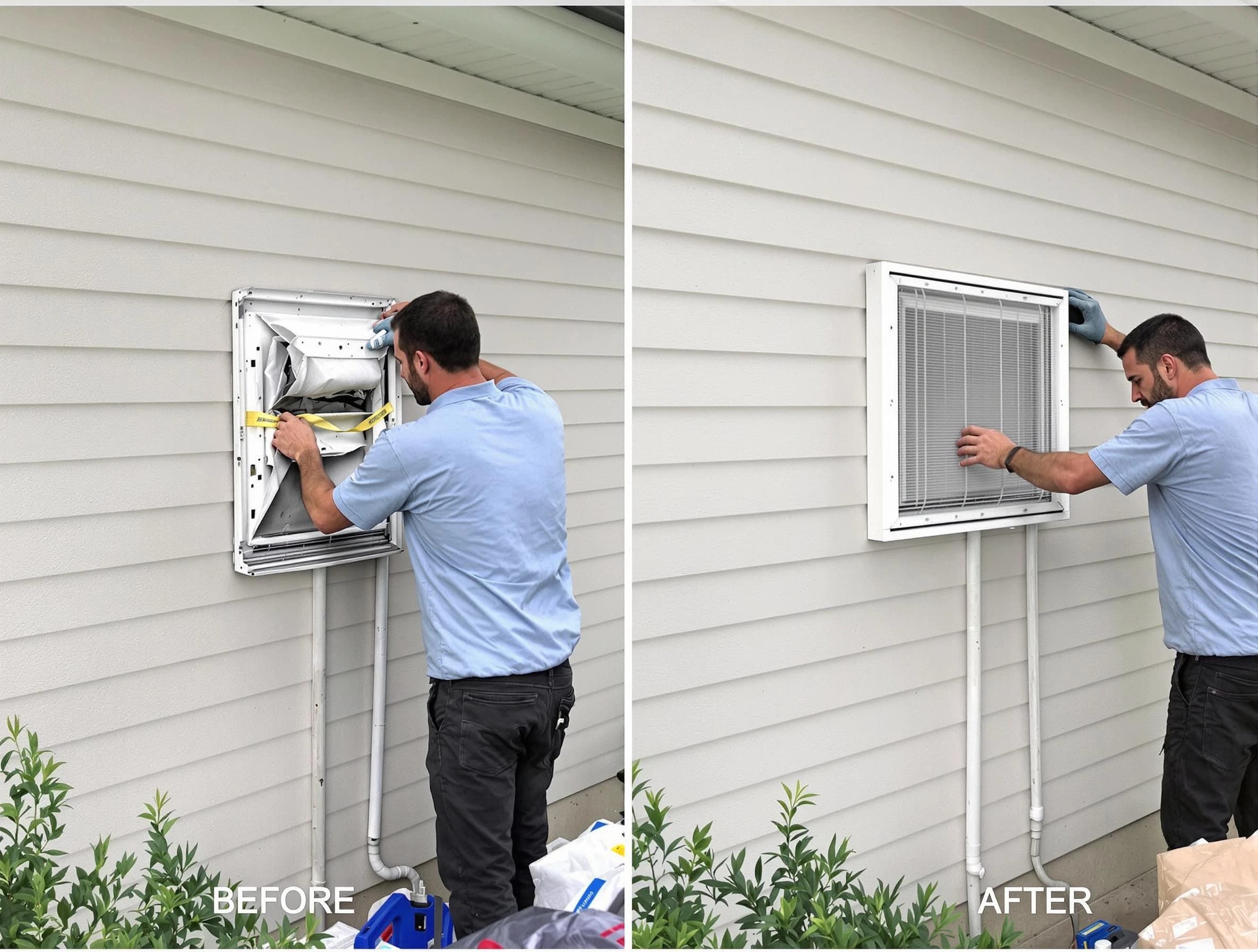 Stonecrest Dryer Vent Cleaning technician installing high-quality dryer vent cover at a residential property in Stonecrest