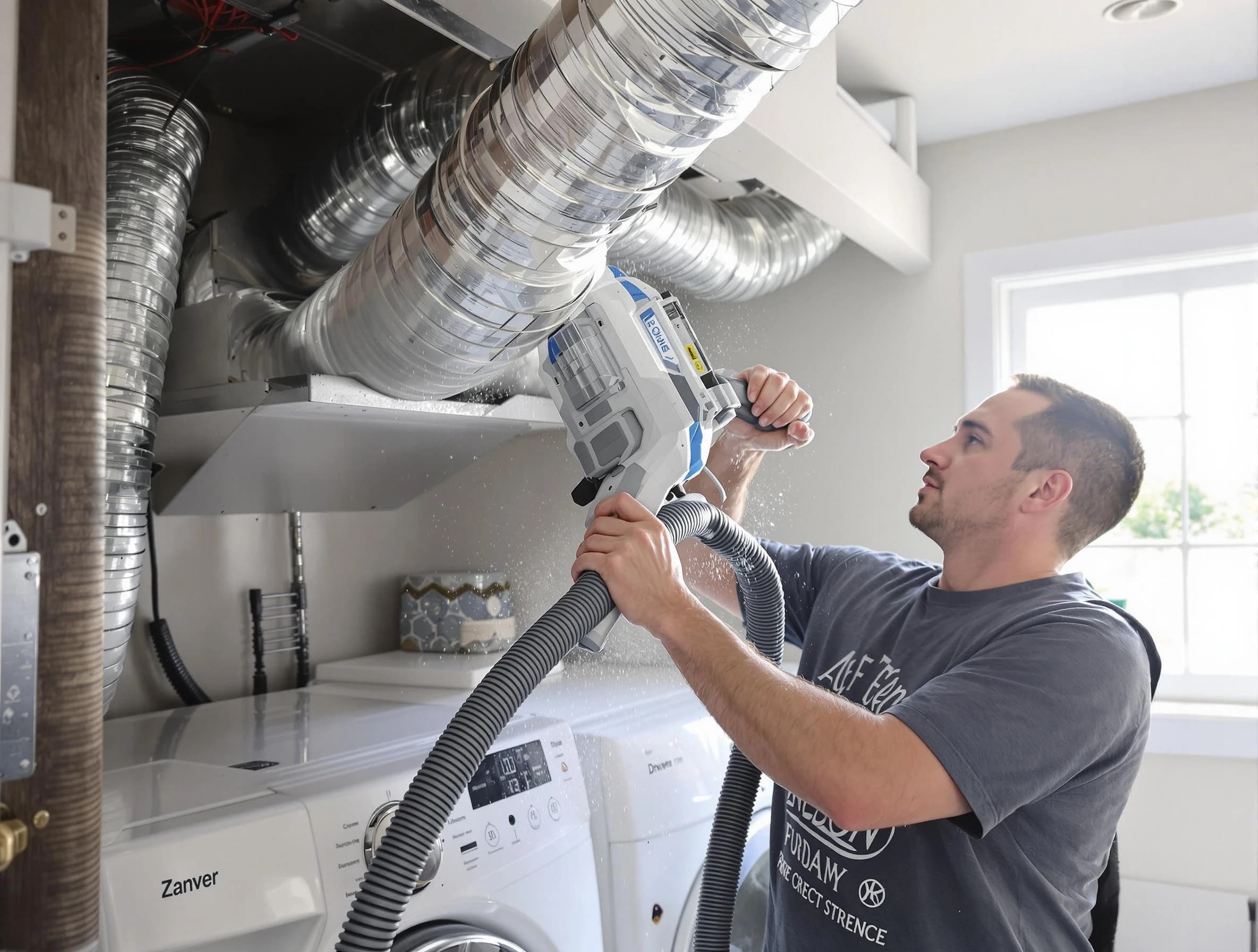 Stonecrest Dryer Vent Cleaning specialist cleaning deep within a dryer vent duct system in Stonecrest