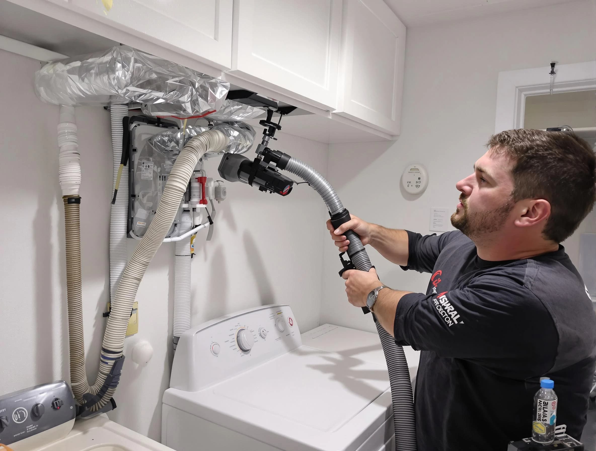 Stonecrest Dryer Vent Cleaning certified technician performing safety-focused gas dryer vent cleaning in Stonecrest